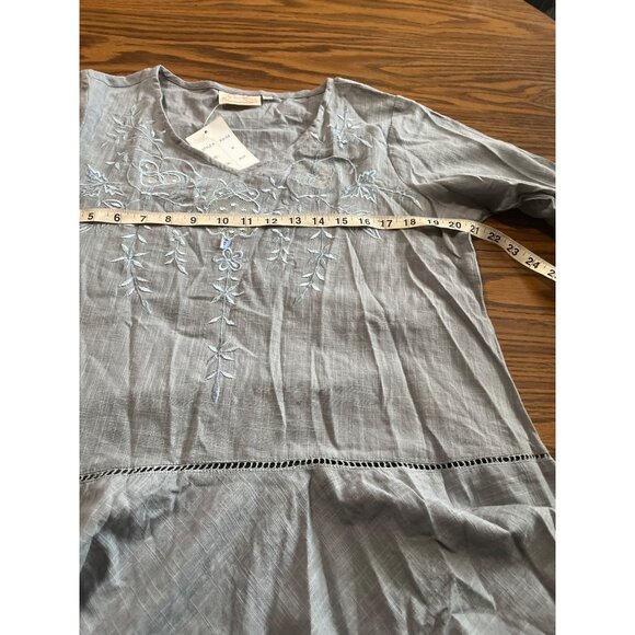 Paper Lace light blue tree quarter bell sleeved embroidered crocheted top size M - Picture 9 of 12